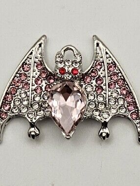 Pink Rhinestone Bat Pendant Halloween Jewelry